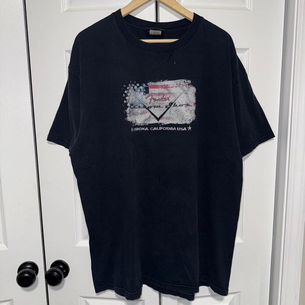 Y2k 2000s fender california black graphic guitar tee shirt size XXL